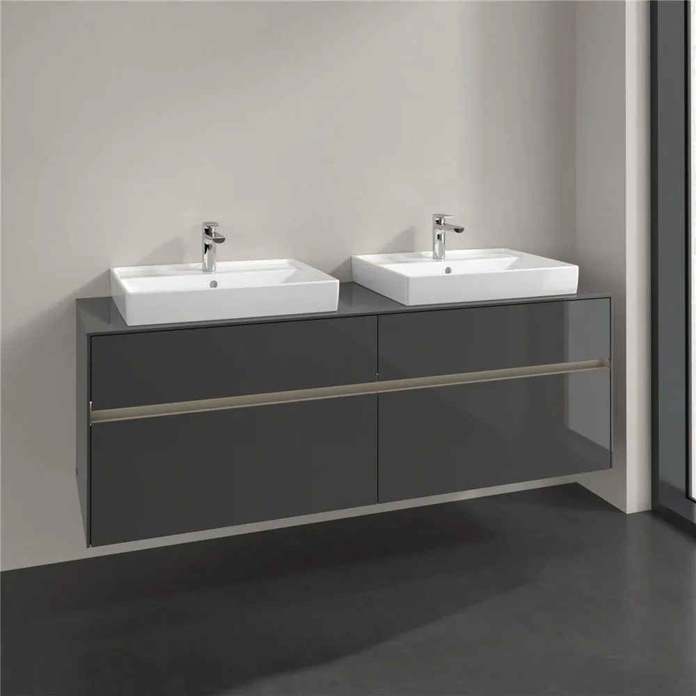 VILLEROY & BOCH Collaro závesná skrinka pod dve umývadlá na dosku, 4 zásuvky, s LED osvetlením, 1600 x 500 x 548 mm, Glossy Grey, C024B0FP