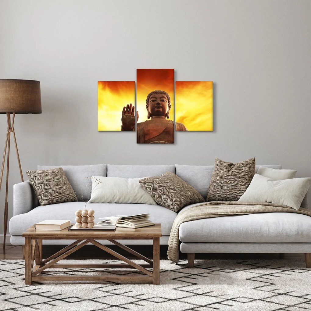 Obraz - Budha s červenožltým pozadím (90x60 cm)