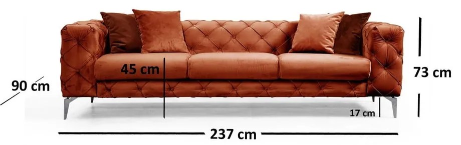 Oranžová zamatová pohovka 237 cm Como – Artie