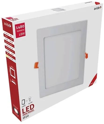 AVIDE Zápustný LED panel, 18W, teplá biela, 22x22cm, štvorec, biely