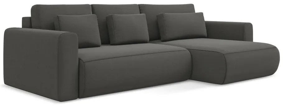 Tmavosivá zamatová rozkladacia/s úložným priestorom rohová pohovka (pravý roh/s leňoškou) Kapua – Makamii