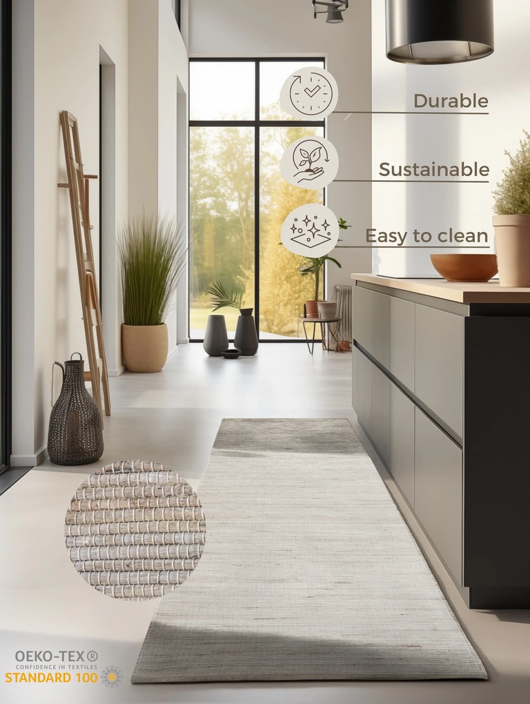 Hanse Home, Koberec behúň Handloom 105962 Dhaka Grey Brown, 80x200, béžová, chodba / predsieň