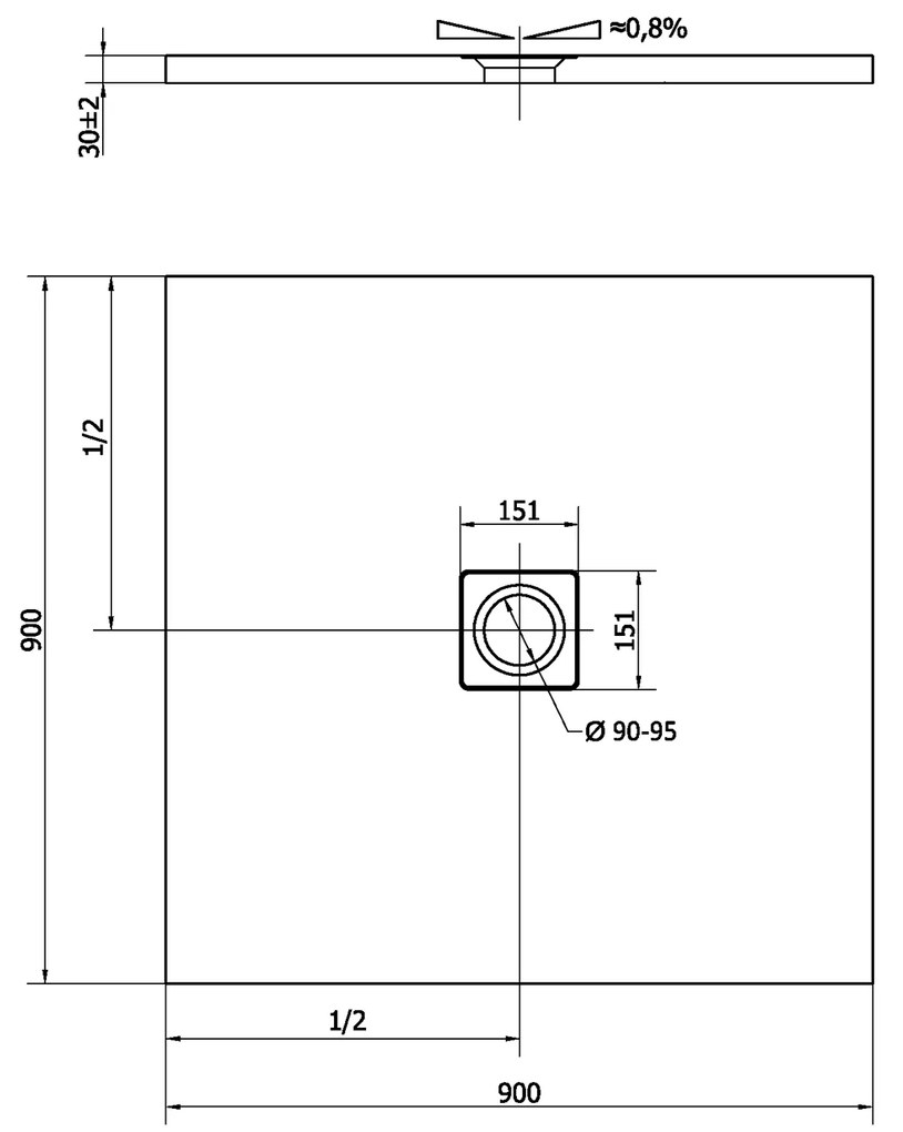 Polysan Polysan, FLEXIA sprchová vanička z liateho mramoru s možnosťou úpravy rozmeru 90x90x3cm, 71546