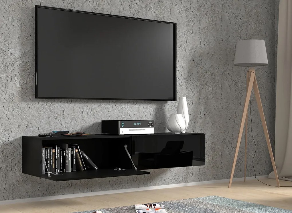 TV stolík/skrinka Banksy 160 (čierna lesklá). Akcia -19%. Vlastná spoľahlivá doprava až k Vám domov. 1124903