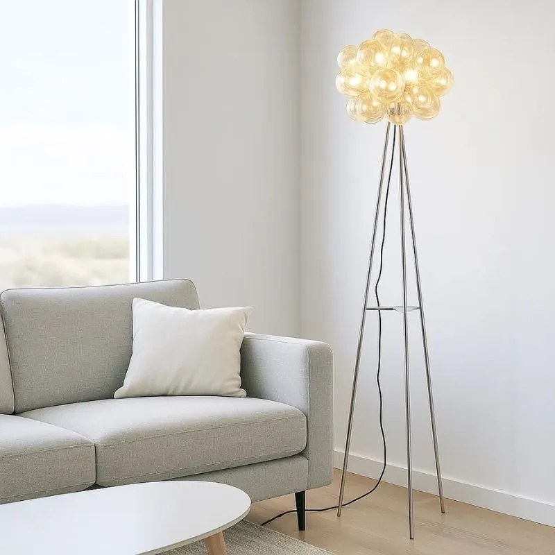 Stojacia lampa BALOON TRIO, chróm + koňakové sklo