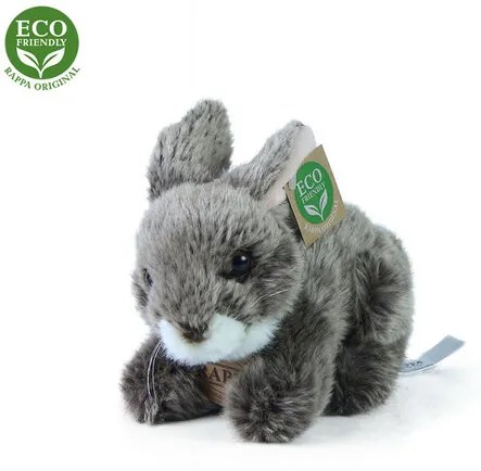 RAPPA Plyšový králik tmavosivý ležiaci, 17 cm, ECO-FRIENDLY