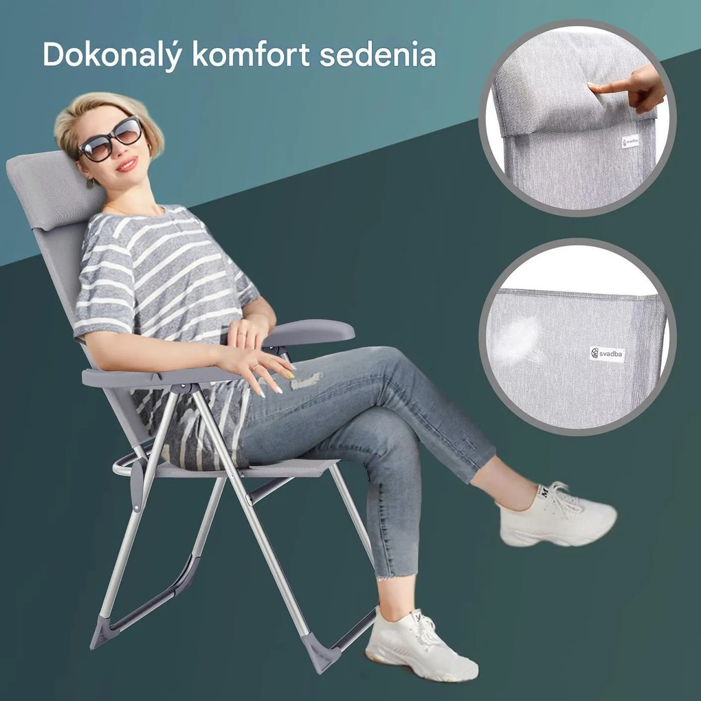 InternetovaZahrada Sada 2 ks kempingových stoličiek - strieborná