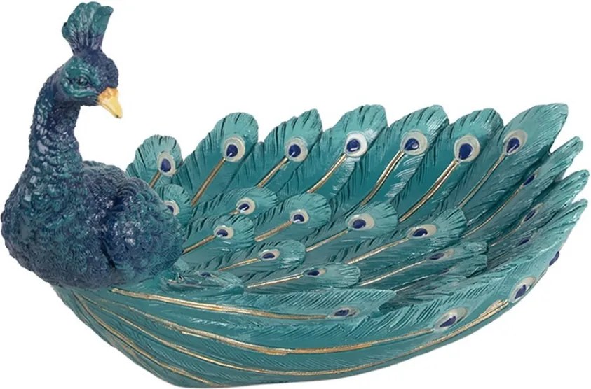 Tyrkysová dekorácia šperkovnice miska páv Peacock - 30*19*16 cm