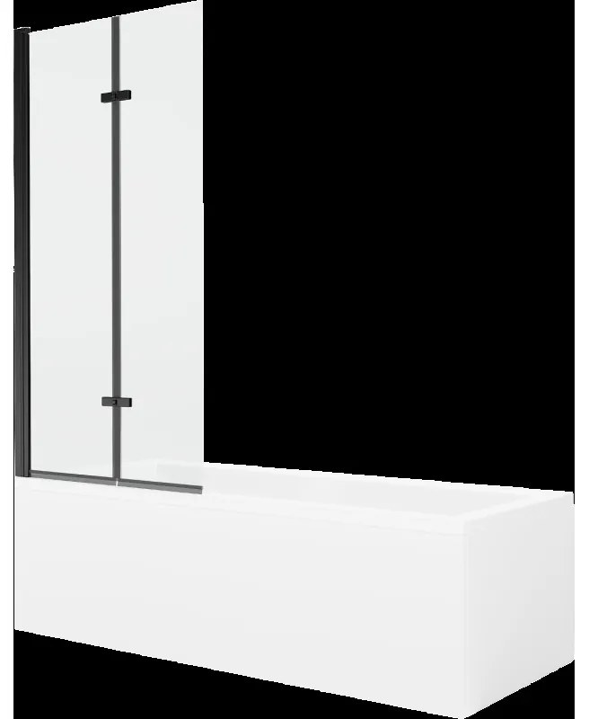 Mexen Cubik obdĺžniková vaňa 170 x 70 cm s obkladom a 2-krídlovou zástenou 80 cm, Transparentné, Čierna - 550317070X9208027000