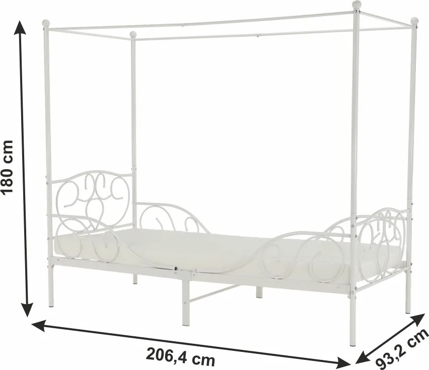 Kovová jednolôžková posteľ s roštom Adelisa 90x200 cm - biela