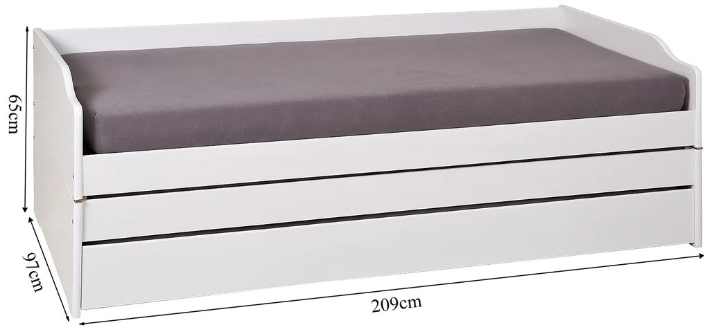 Rozkladacia posteľ z masívu 90x200cm Tulip - biela