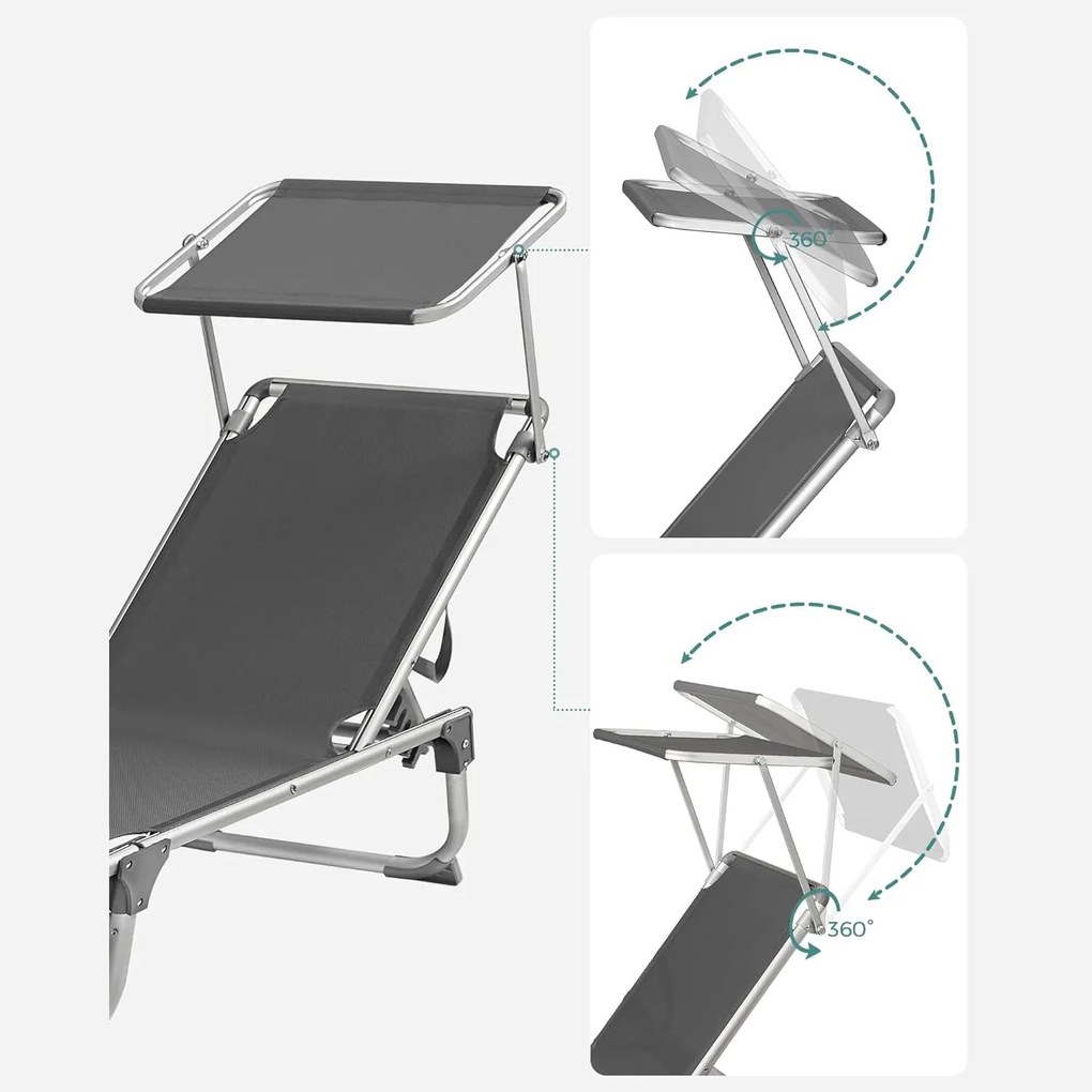 Lehátko, polohovateľné kreslo so slnečníkom, dymovo sivá farba