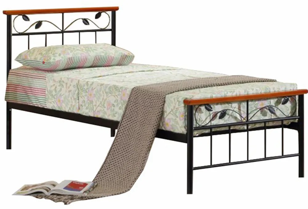 Posteľ s lamelovým roštom, drevo čerešňa/kov, 90x200, MORENA NEW