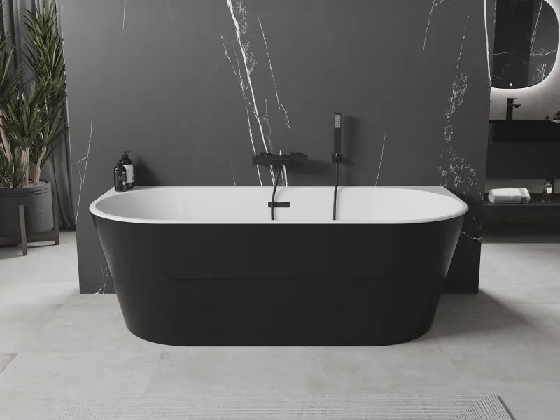 Mexen Oval, voľne stojaca nástenná vaňa 170 x 80 cm, biela-čierna, čierny matný prepad, 52671708075-70