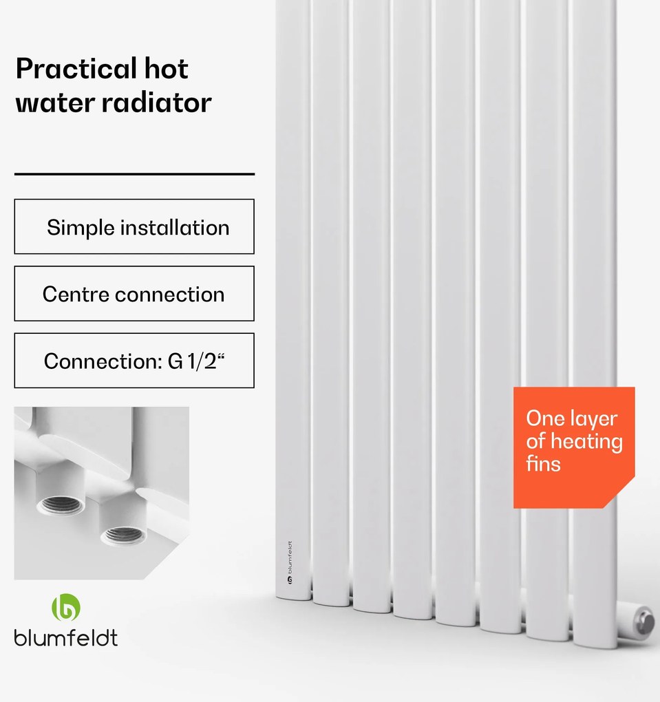 Blumfeldt Tallheo, 47 x 160, radiátor, rúrkový radiátor, 728 W, teplá voda, 1/2