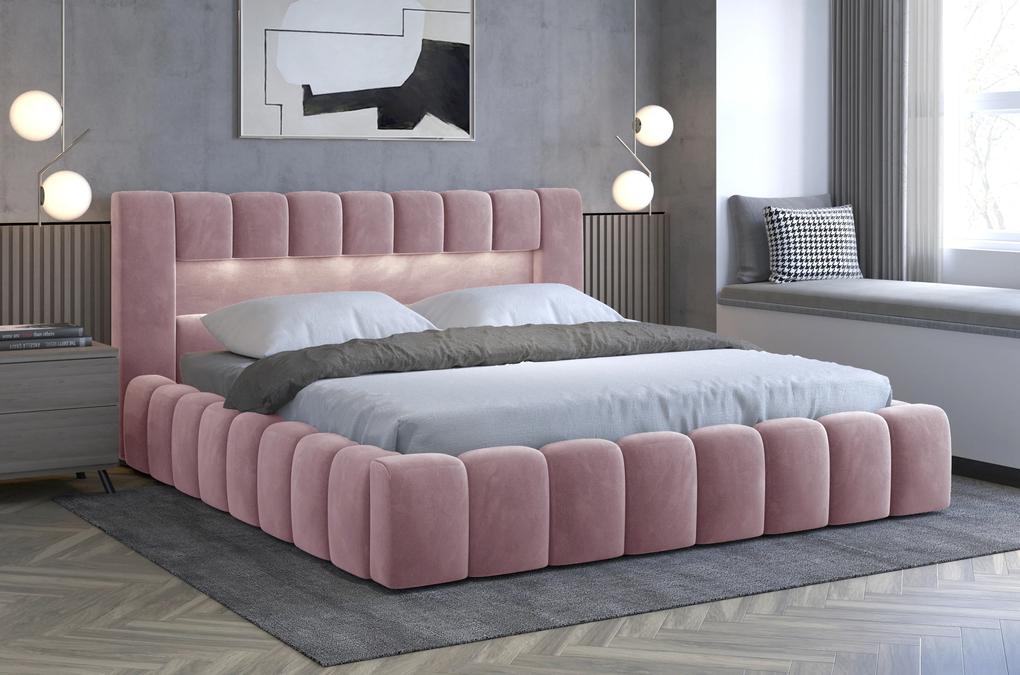 Manželská posteľ 160 cm Luxa (ružová) (s roštom, úl. priestorom a LED). Vlastná spoľahlivá doprava až k Vám domov. 1041564
