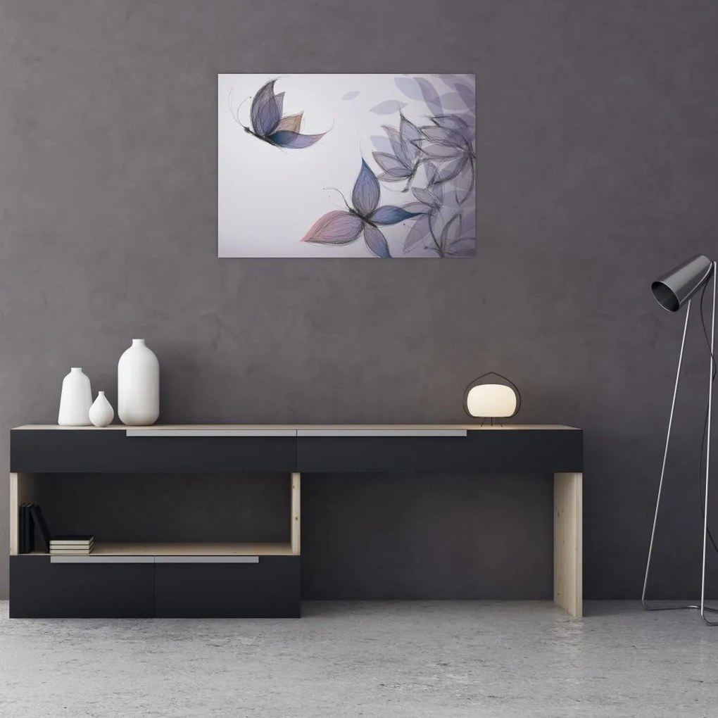 Sklenený obraz - Kreslené motýle (70x50 cm)