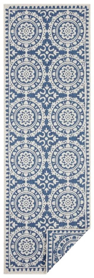 Modro-krémový vonkajší koberec NORTHRUGS Jardin, 80 x 350 cm