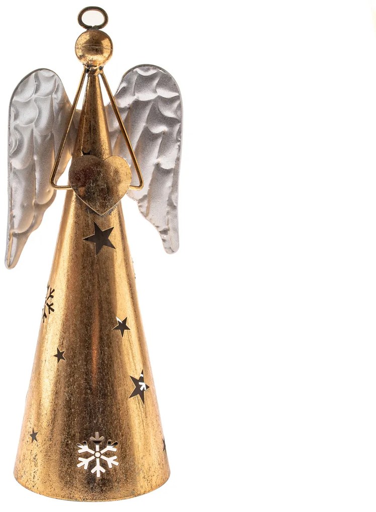 Kovový anjel so srdcom, v. 55 cm, farba zlatá, 55 cm