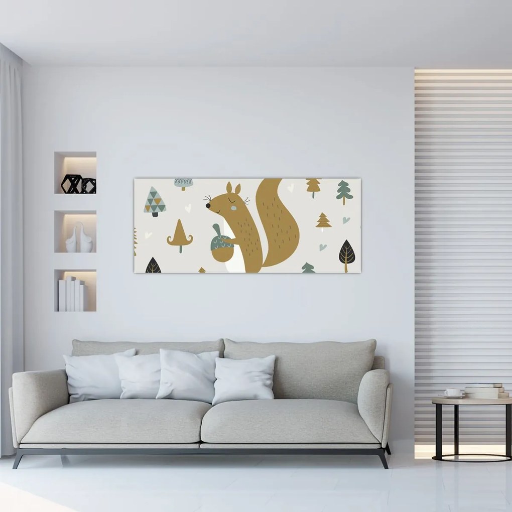 Obraz - Veverička s orieškom (120x50 cm)