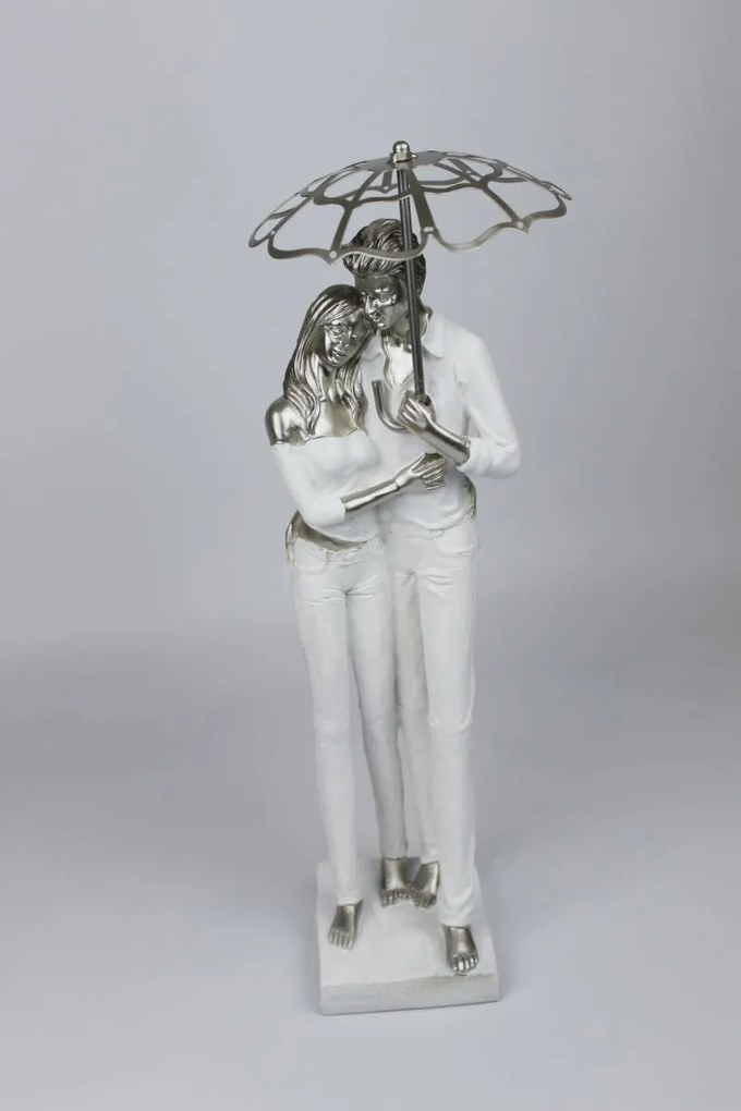 Bielo strieborná dekoračná sošky ženy s mužom 37cm