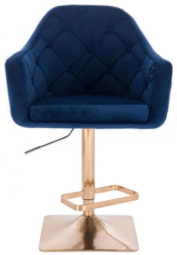LuxuryForm DESIGN Barová stolička ANDORA VELUR na zlatej hranatej podstave - modrá