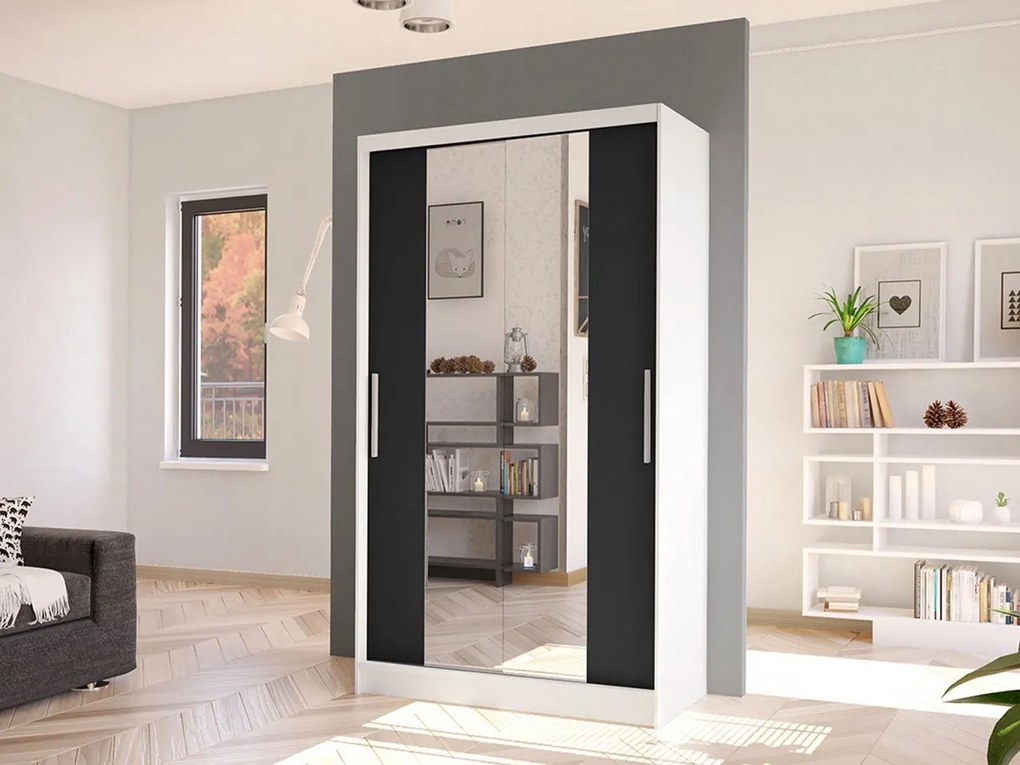 Šatníková skriňa s lustrom Kamabi II, Farby: čierny / dub artisan