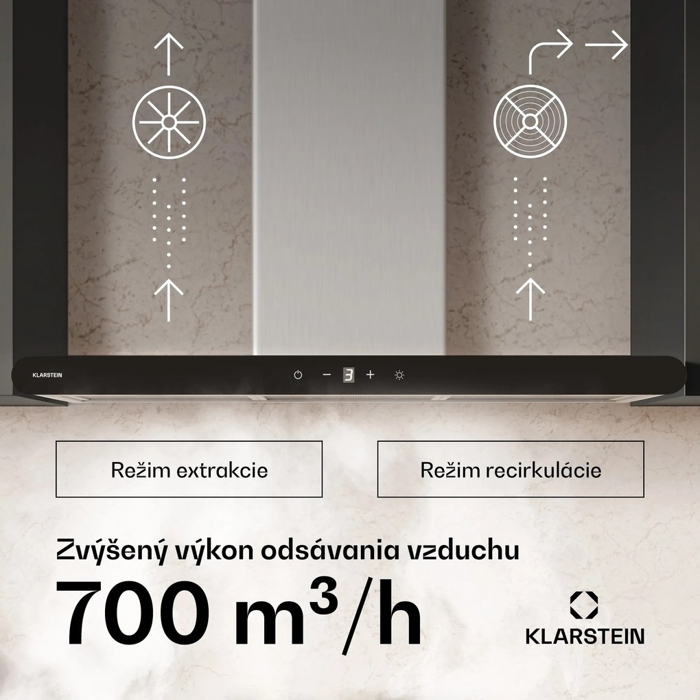 Klarstein CurveVent digestor, 700 m³/h, Dotykový, LED, 110 W, EEK A+