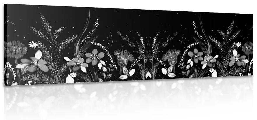 Obraz s kvetinovým ornamentom v čiernobielom prevedení Varianta: 135x45