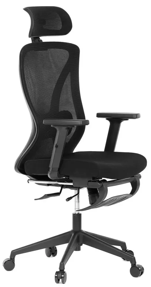 Ergonomická kancelárska stolička ZANE s podnožkou — sieťovina/látka, čierna
