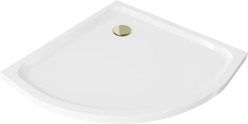 Mexen Flat pologuľatý sprchový kút slim 70 x 70 cm, biela, sifón zlatý - 41107070G