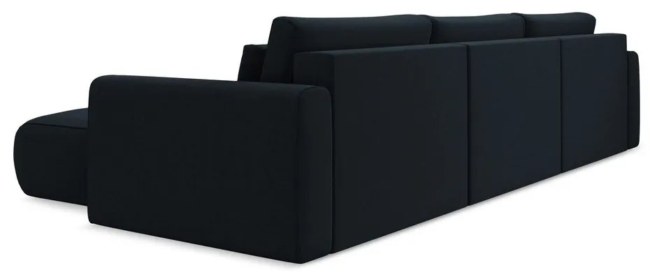 Tmavomodrá zamatová rozkladacia/s úložným priestorom rohová pohovka (do tvaru "U") Kapua – Makamii