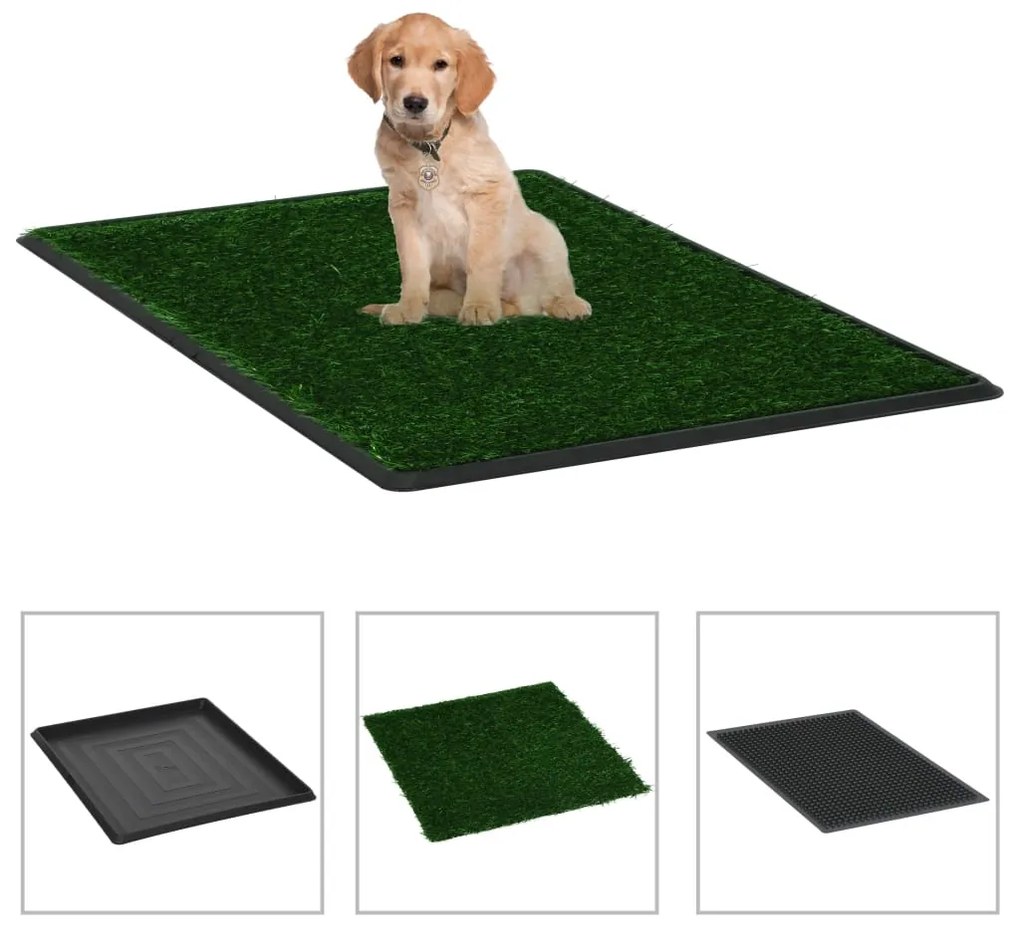 vidaXL Domáca toaleta pre psy s podnosom a umelou trávou zelená 64x51x3 cm