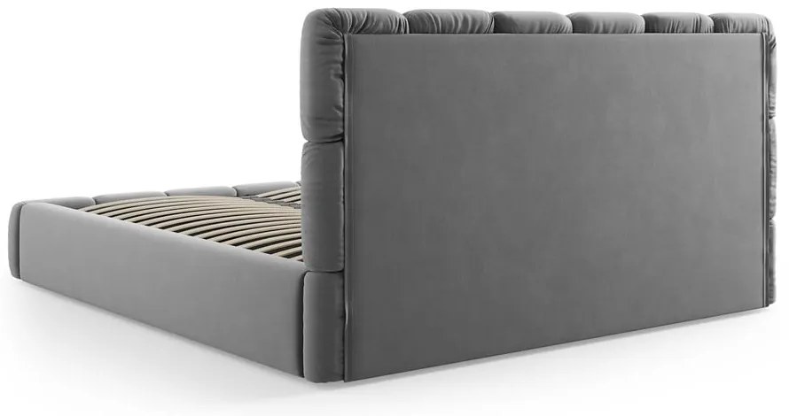 Sivá zamatová čalúnená dvojlôžková posteľ s úložným priestorom s roštom 140x200 cm Bellis – Micadoni