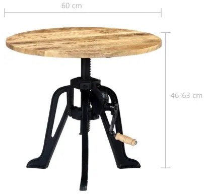 vidaXL Bočný stolík 60x(46-63) cm masívne mangovníkové drevo a liatina-