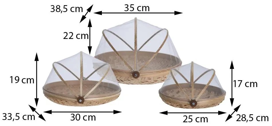 Bambusový košík na ovocie Abigail, sada 3ks, 30x19 cm + 35x22 cm + 25x17 cm