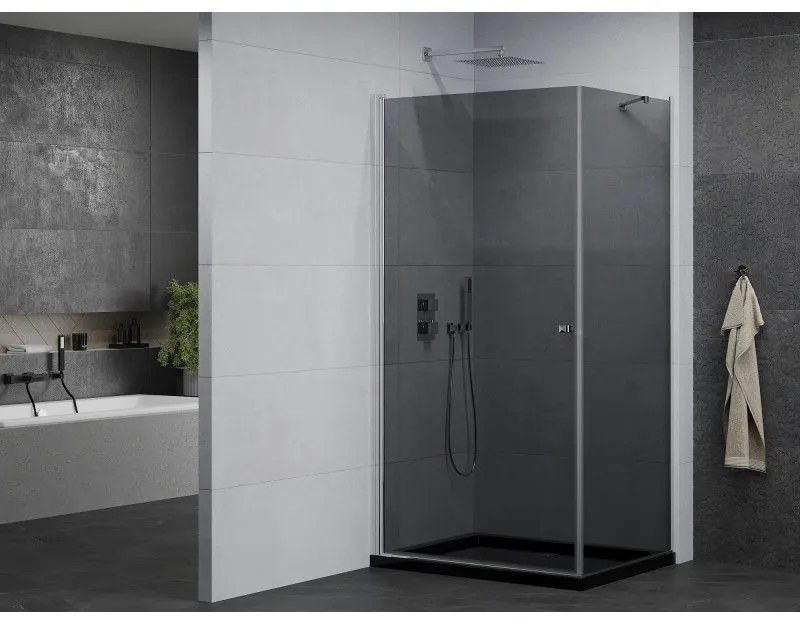 Mexen Pretoria, sprchovací kút 100 (dvere) x 120 (stena) cm, 6mm šedé sklo, chrómový profil + čierna sprchová vanička, 852-100-120-01-40-4070