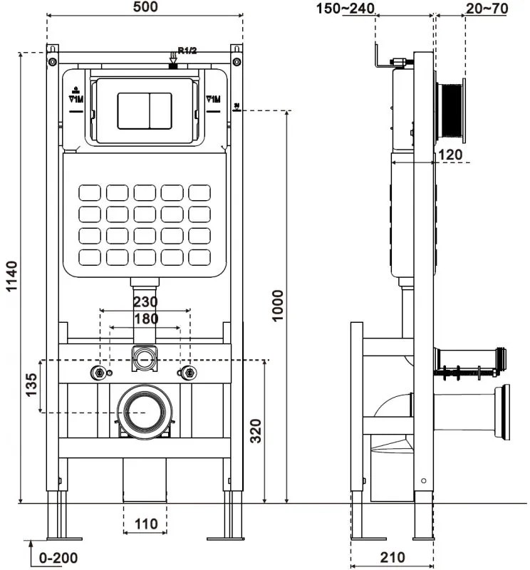 Mexen Tex F, samostatne stojaci podomietkový rám s pneumatickým ovládaním pre WC, 61101A