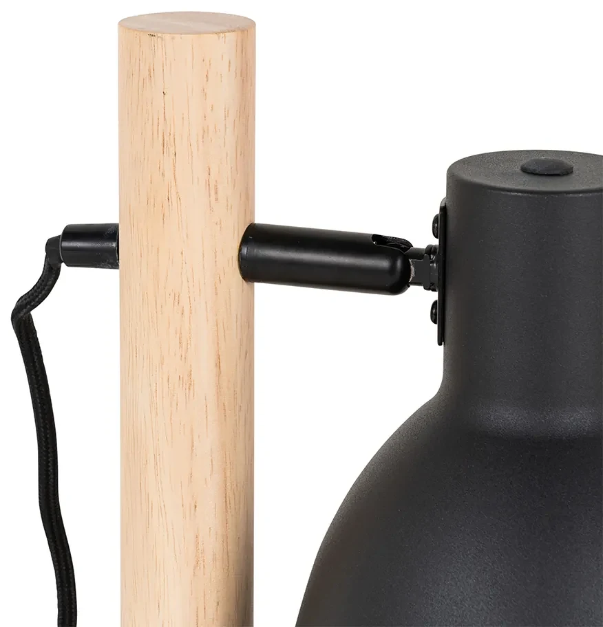 Rustikálna stolná lampa čierna s drevom - Flint