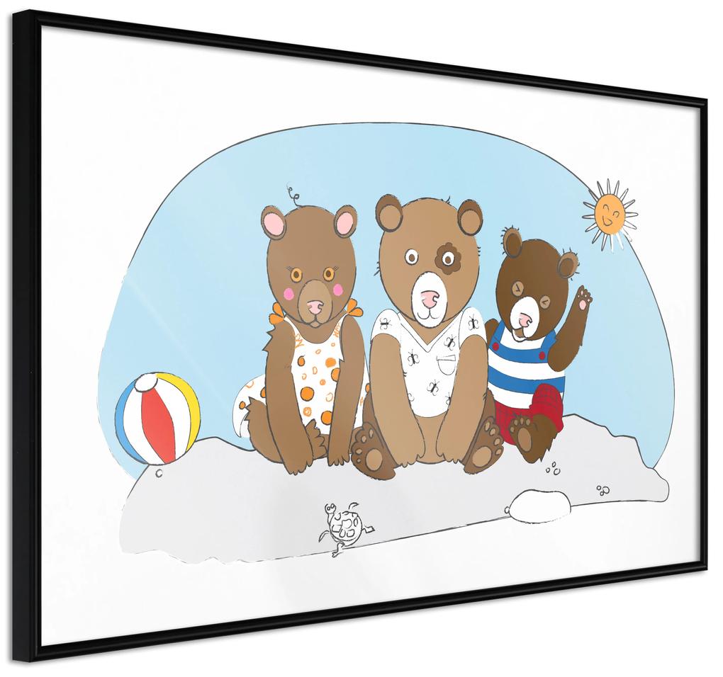 Artgeist Plagát - Teddy Bears on the Beach [Poster] Veľkosť: 30x20, Verzia: Čierny rám s passe-partout