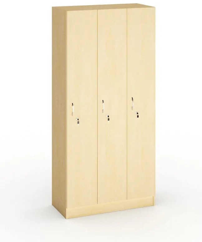 Drevená šatníková skrinka S5, 3 oddiely, 1900 x 900 x 420 mm, cylindrický zámok, breza