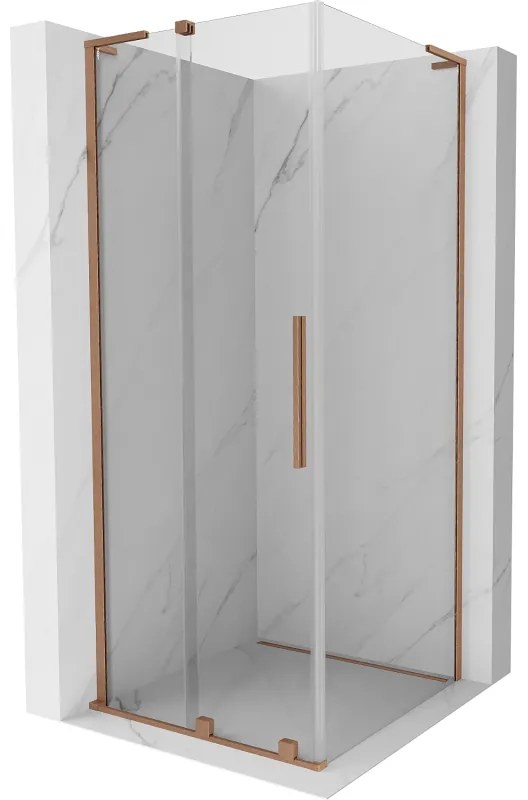 Mexen Velar L, sprchový kút s posuvnými dverami 110 x 110 cm, 8mm číre sklo, medená matná, 871-110-110-03-65