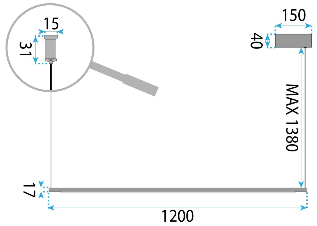 Toolight Toolight, LED závesné osvetlenie 120cm, 15W, 3000K, LHJ031-CP, čierna matná, OSW-50014