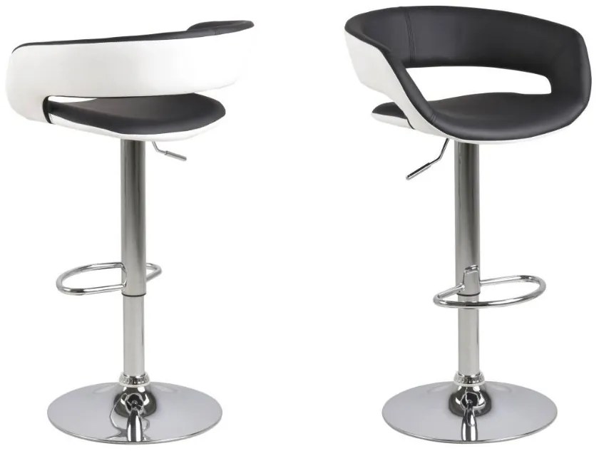 Dizajnová barová stolička Natania, bielo čierna a chrómová