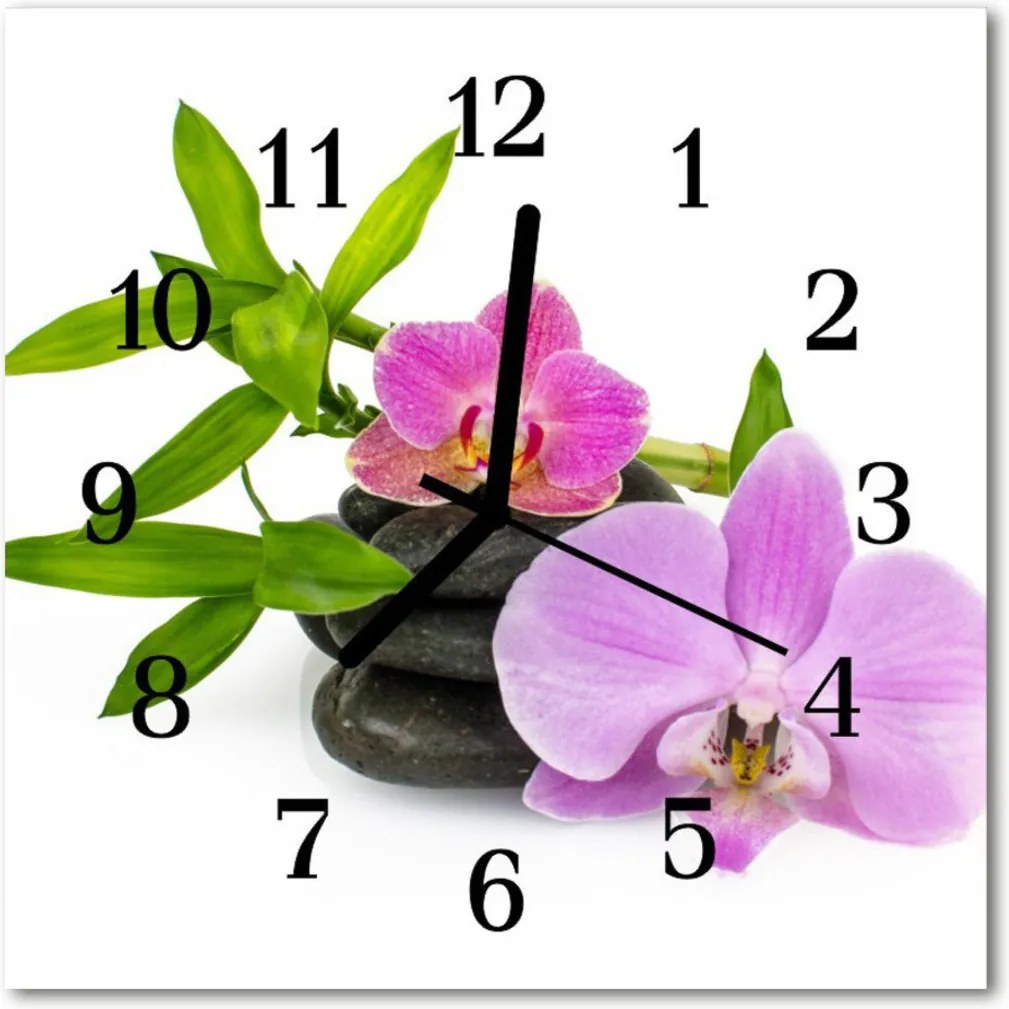 Nástenné sklenené hodiny  orchidea