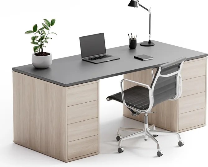 Kancelársky písací stôl s úložným priestorom BLOCK B03, 180x80 cm, dub prírodný/grafit