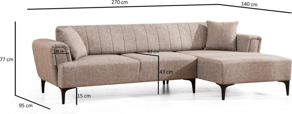 Rohová sedacia súprava Hamlet 270 cm svetlohnedá pravá