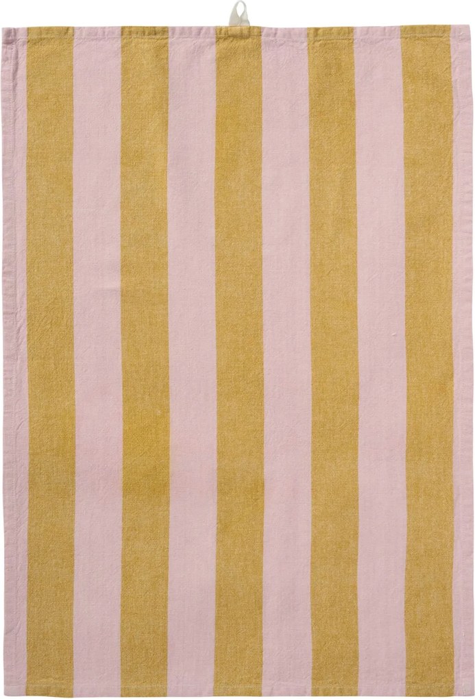 Ib Laursen Bavlnená utierka Linus Mustard / Light pink 50 × 70 cm