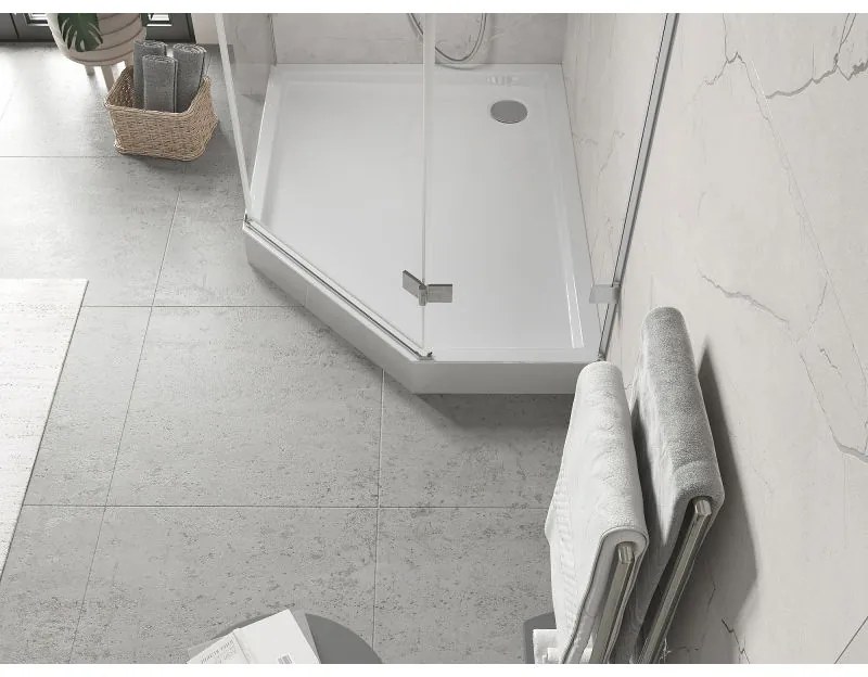 Mexen Flow+, päťuholníková sprchová vanička, ľavá, 100 x 80 cm, biela lesklá, 46P108010LH