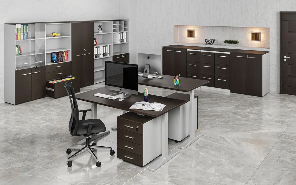 Kancelárska skriňa s dverami PRIMO GRAY, 800 x 420 x 1434 mm, sivá/wenge